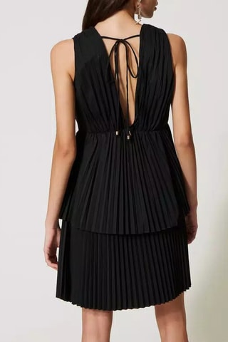 Vestido com folhos - Preto