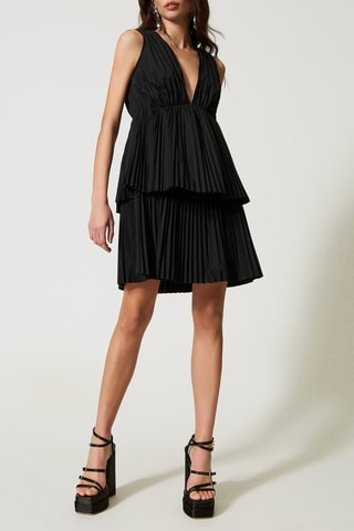 Vestido com folhos - Preto