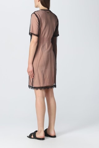 Vestido direito bi-matéria - Rosa