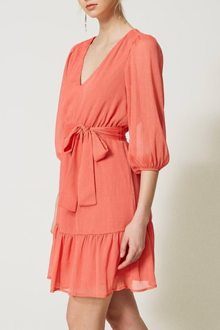 Vestido com folhos - Coral