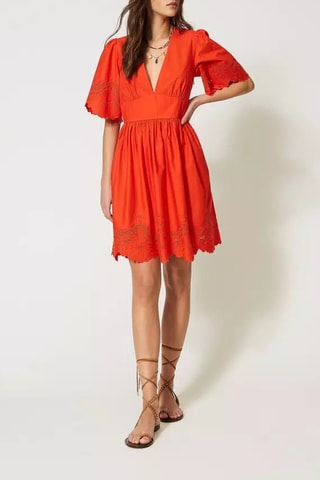 Vestido estilo patinadora em bordado inglês - Laranja