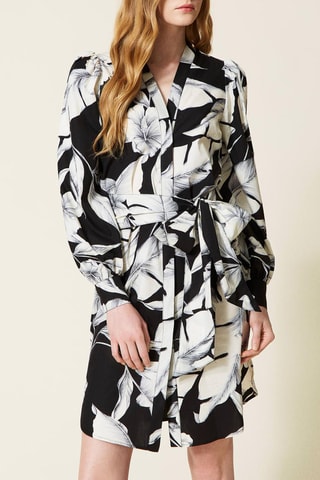 Vestido-camisa Preto e cru