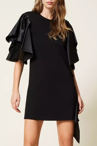 Vestido direito bi-matéria - Preto