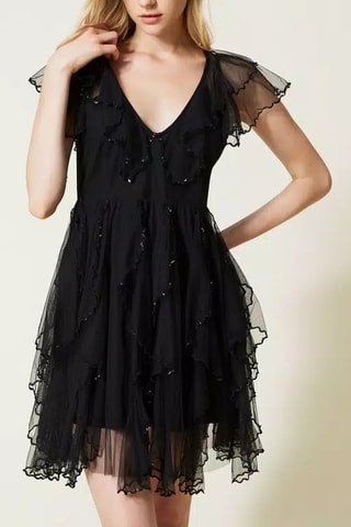Vestido com folhos - Preto