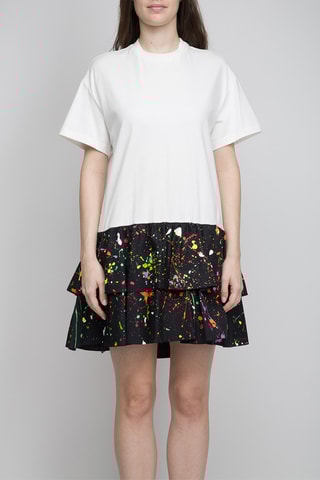 Vestido com folhos - Branco e preto