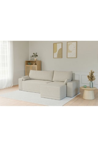 Canapé d'angle réversible et convertible Teo - Beige - 4 places - En tissu velours côtelé