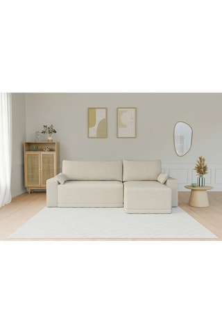 Canapé d'angle réversible et convertible Teo - Beige - 4 places - En tissu velours côtelé