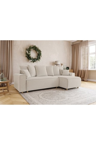 Canapé d'angle droit convertible Chartrons - Beige - 4 places - En velours côtelé