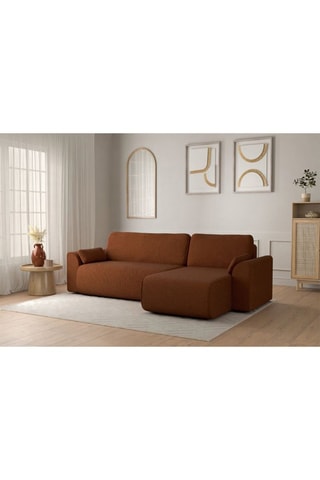 Canapé d'angle droit convertible Capucins - Terracotta - 4 places - En velours côtelé