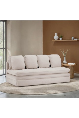 Banquette droite convertible Noma - Taupe - 3 places - En tissu bouclette
