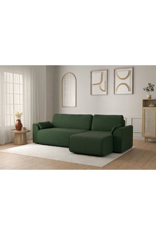 Canapé d'angle droit convertible Capucins - Vert - 4 places - En velours côtelé