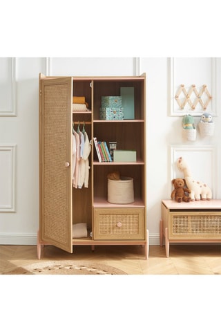 Armoire 1 porte Pablo - Naturel et rose