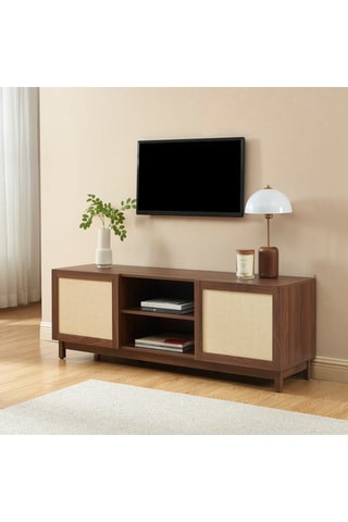 Meuble TV 2 portes en bois d'hévéa Haria - 150 x 63 x 41 cm