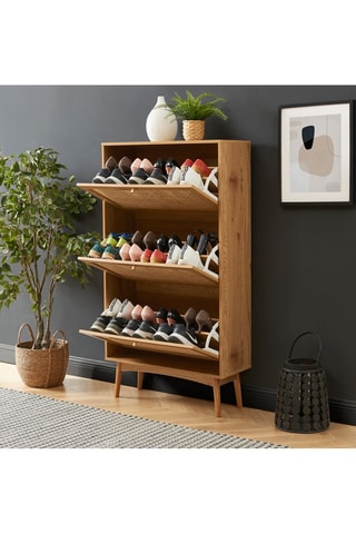 Meuble à chaussures Inès - 
Imitation chêne et naturel