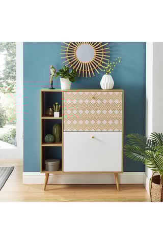 Meuble à chaussures 2 abattants Leika - Imitation bois et blanc