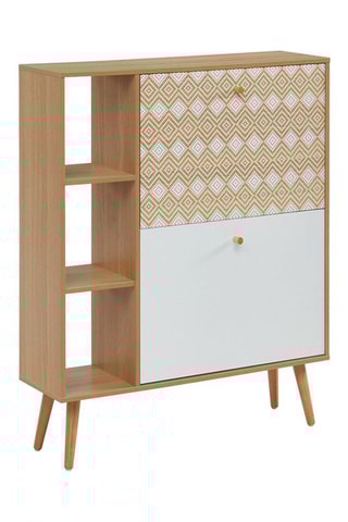 Meuble à chaussures 2 abattants Leika - Imitation bois et blanc