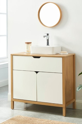 Meuble de salle de bain 2 portes en bois d’hévéa Kilda - 80 x 75 x 39 cm