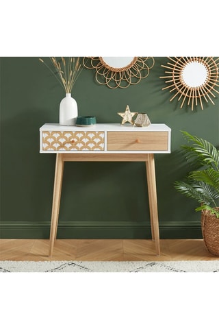 Console 2 tiroirs Utah - Blanc et imitation bois