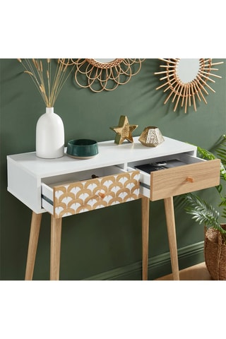 Console 2 tiroirs Utah - Blanc et imitation bois