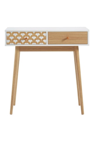 Console 2 tiroirs Utah - Blanc et imitation bois