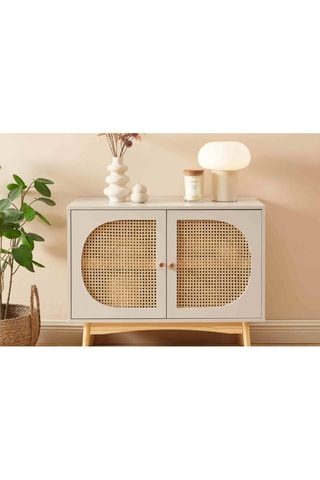 Buffet 2 portes en rotin et pin massif Sixtine - 90 x 75 x 40 cm