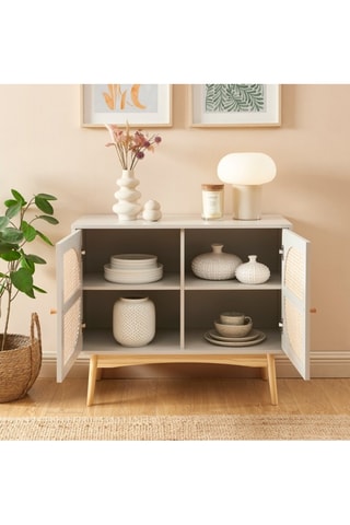 Buffet 2 portes en rotin et pin massif Sixtine - 90 x 75 x 40 cm