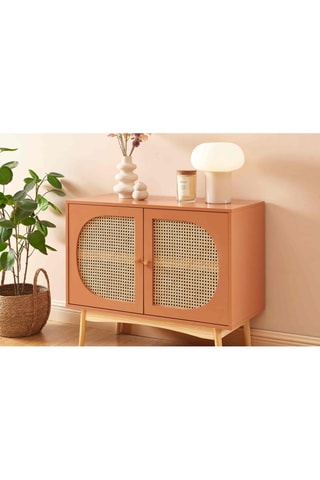 Buffet 2 portes en rotin et pin massif Sixtine - 90 x 75 x 40 cm