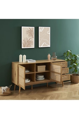 Buffet 2 portes Ines - Imitation chêne - 150 x 75 x 40 cm