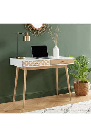 Bureau 2 tiroirs Utah - Blanc et imitation bois