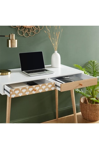 Bureau 2 tiroirs Utah - Blanc et imitation bois