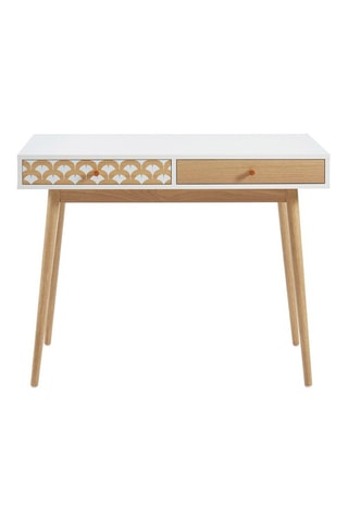 Bureau 2 tiroirs Utah - Blanc et imitation bois