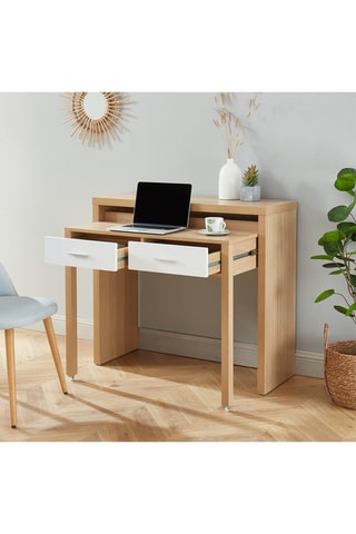 Bureau extensible 2 tiroirs Studio - Imitation bois
