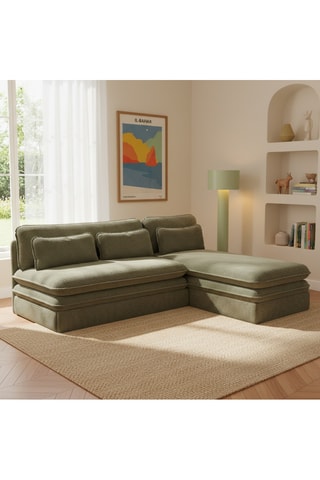 Banquette d'angle Noma - Kaki - 4 places - Revêtement en velours côtelé