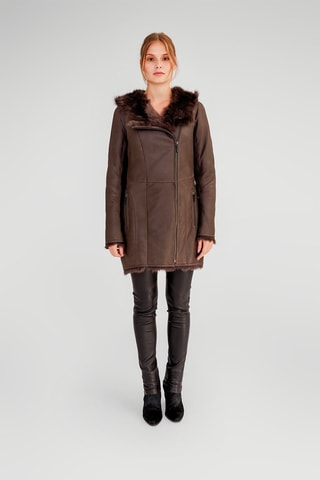 Sobretudo com capuz em pele de borrego - Castanho