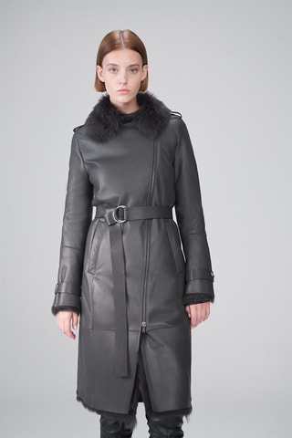 Sobretudo de couro de carneiro Antracite