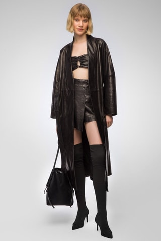 Sobretudo de couro de cordeiro - Preto