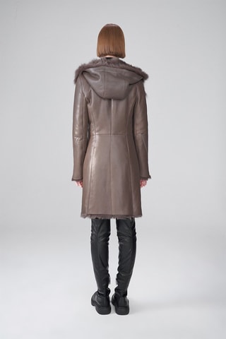 Sobretudo de couro de carneiro - Bege