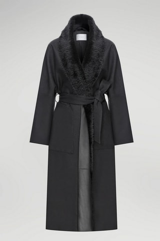 Sobretudo de linho e lã Preto