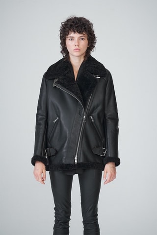 Sobretudo em couro de carneiro Preto