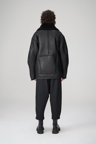 Sobretudo em couro de carneiro - Preto