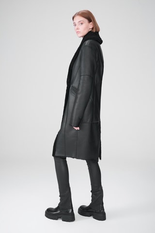 Sobretudo em couro de carneiro - Preto