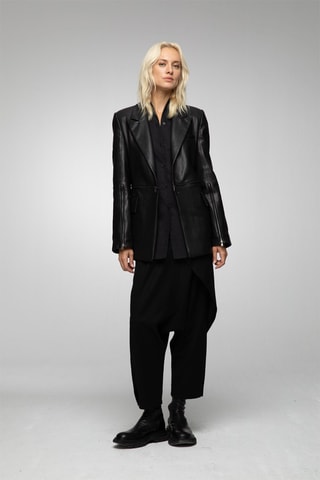 Casaco blazer em couro de cordeiro Preto