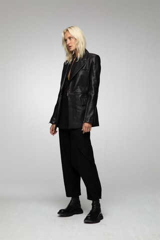 Casaco blazer em couro de cordeiro Preto