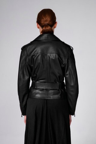 Casaco de couro de cordeiro Preto