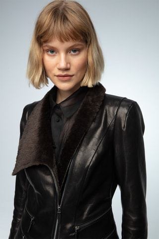 Casaco de couro de cordeiro Preto