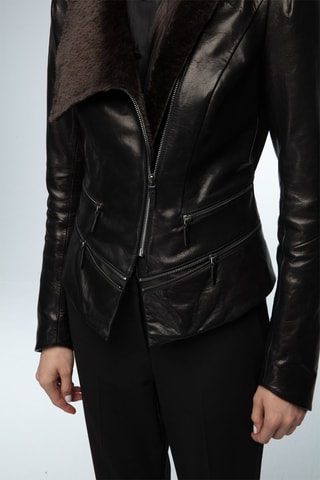 Casaco de couro de cordeiro Preto