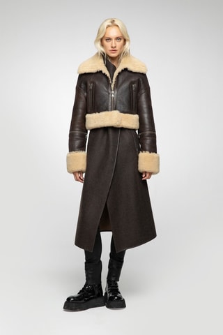 Casaco em lã de carneiro - Castanho e bege