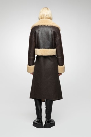 Casaco em lã de carneiro - Castanho e bege