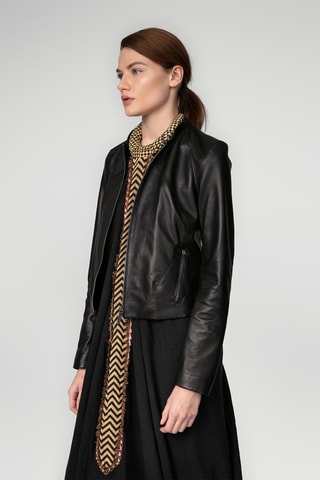 Casaco em couro de cordeiro - Preto