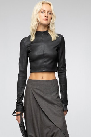 Crop top de couro de cordeiro Preto